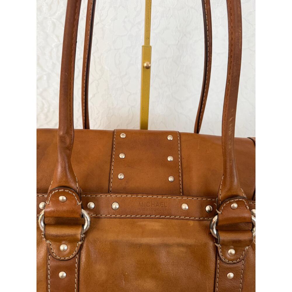 Vintage Michael Kors Astor Studded Leather Satchel Tan Cognac shoulder bag - Picture 10 of 15